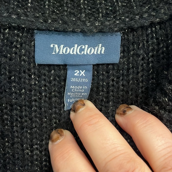 Modcloth size 2X Black and Silver Dressy Sweater Cowl Neck - Picture 2 of 4